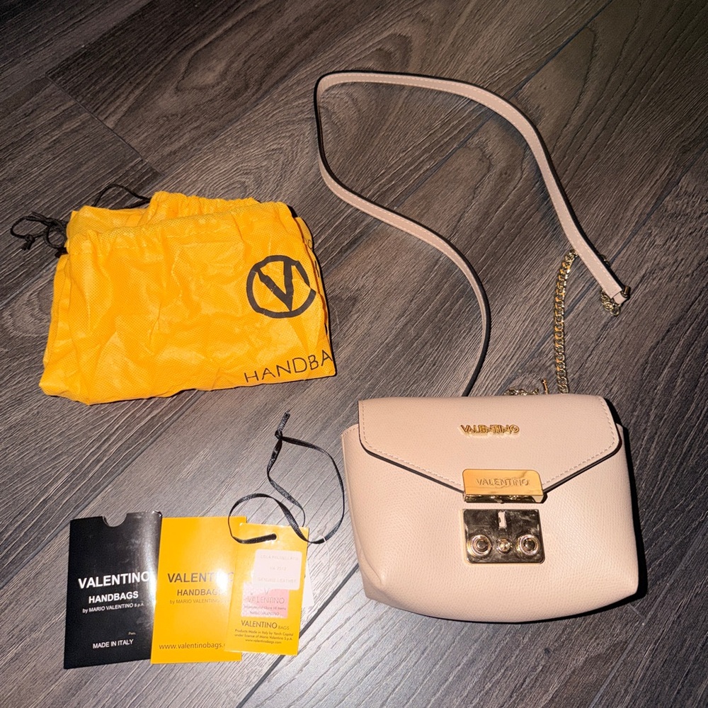 NEW Valentino Brown/Beige Leather Crossbody Bag with Security Lock & Key Chain